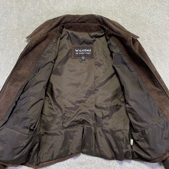 VINTAGE Wilsons Leather Suede Jacket Womens Large Brown Zip Up Pockets 90s - Picture 6 of 16